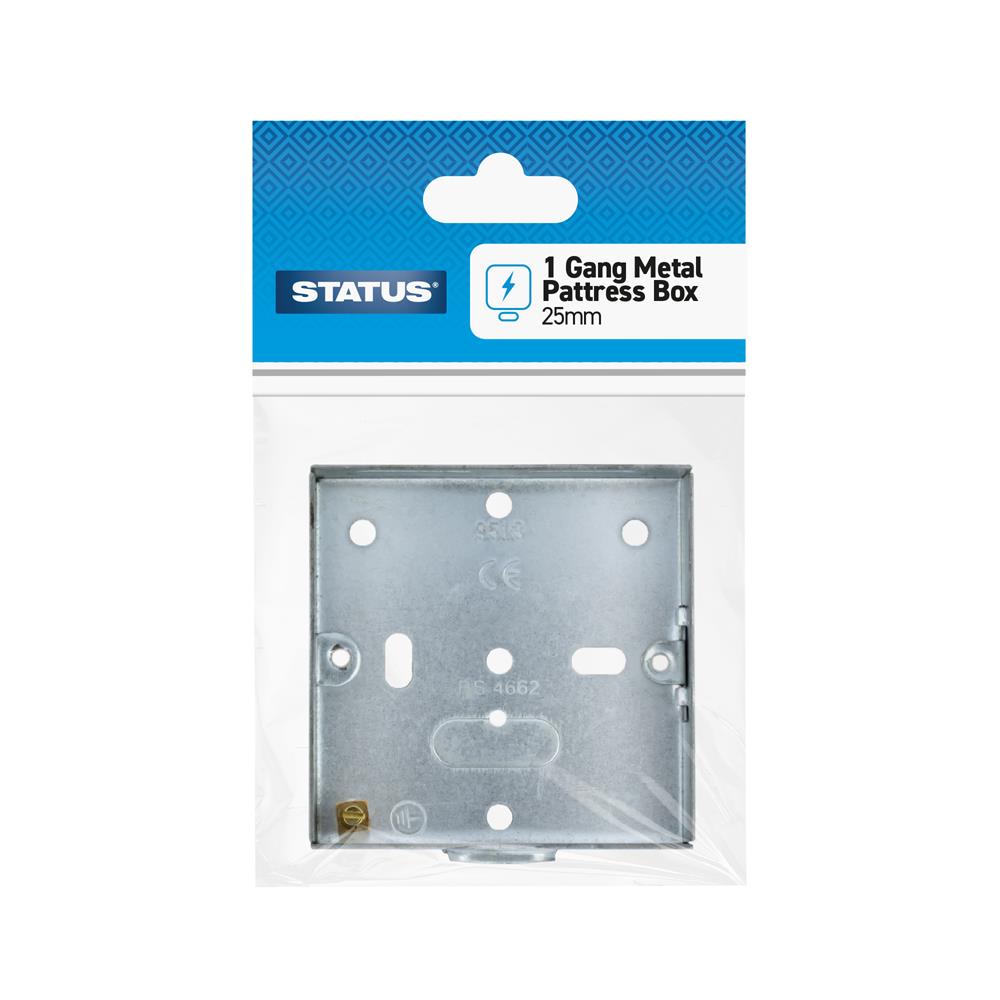 1 gang 25mm Metal Pattress Box Galvanised Status 1 pk in 1 gang 25mm Metal Pattress Box Galvanised Status 1 pk in